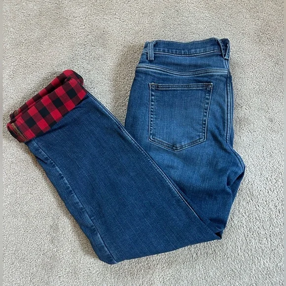 Duluth Trading Red Flannel Lined Straight Leg Jeans Women Size 6x31 - Picture 1 of 13